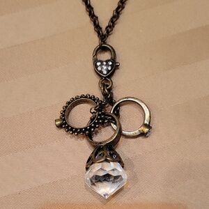 Elegant Bronze and Crystal Pendant Necklace